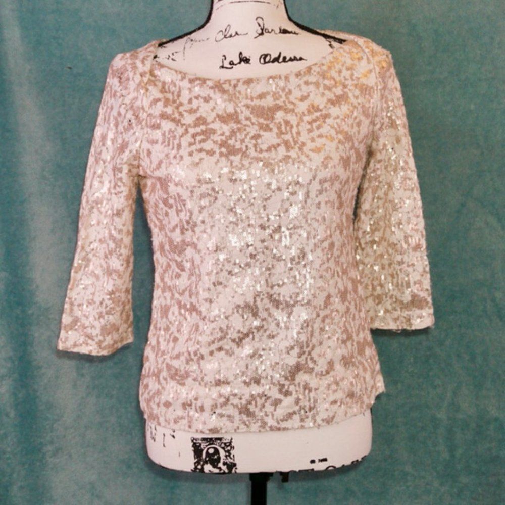 Banana Republic Quarter-Sleeve Gold Sequined Top